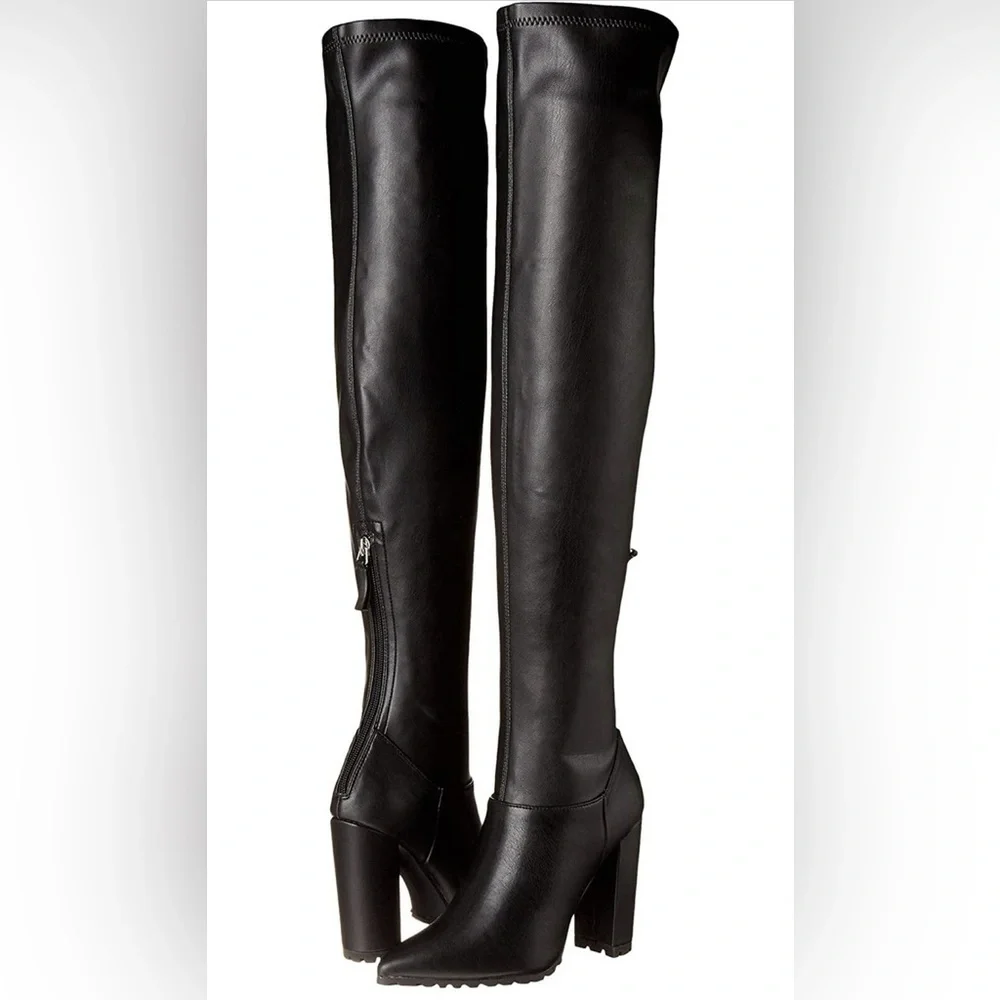 Madden Girl Black Faux Leather Over the Knee Boots Sz 8.5 BNWOB
